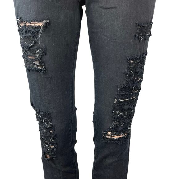 Frame Le Skinny de Jeanne Black Distressed Mid Rise Stretch Ankle Denim Jeans 27 - Picture 4 of 7